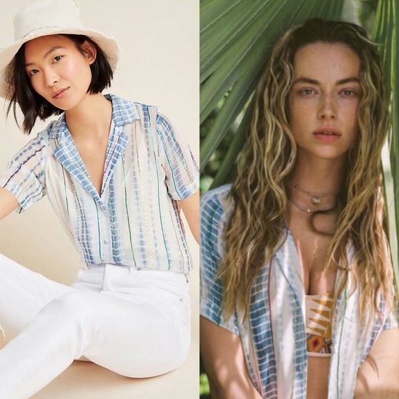 Anthropologie Hemant Nandita tie‎ dye metallic shimmer button front top size XS - Picture 1 of 6